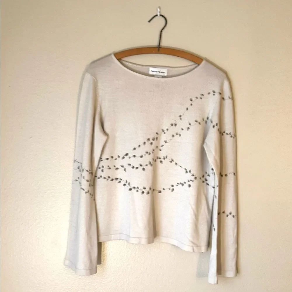 Vintage Rena Rowan Cream Colored Floral Top - Size Large